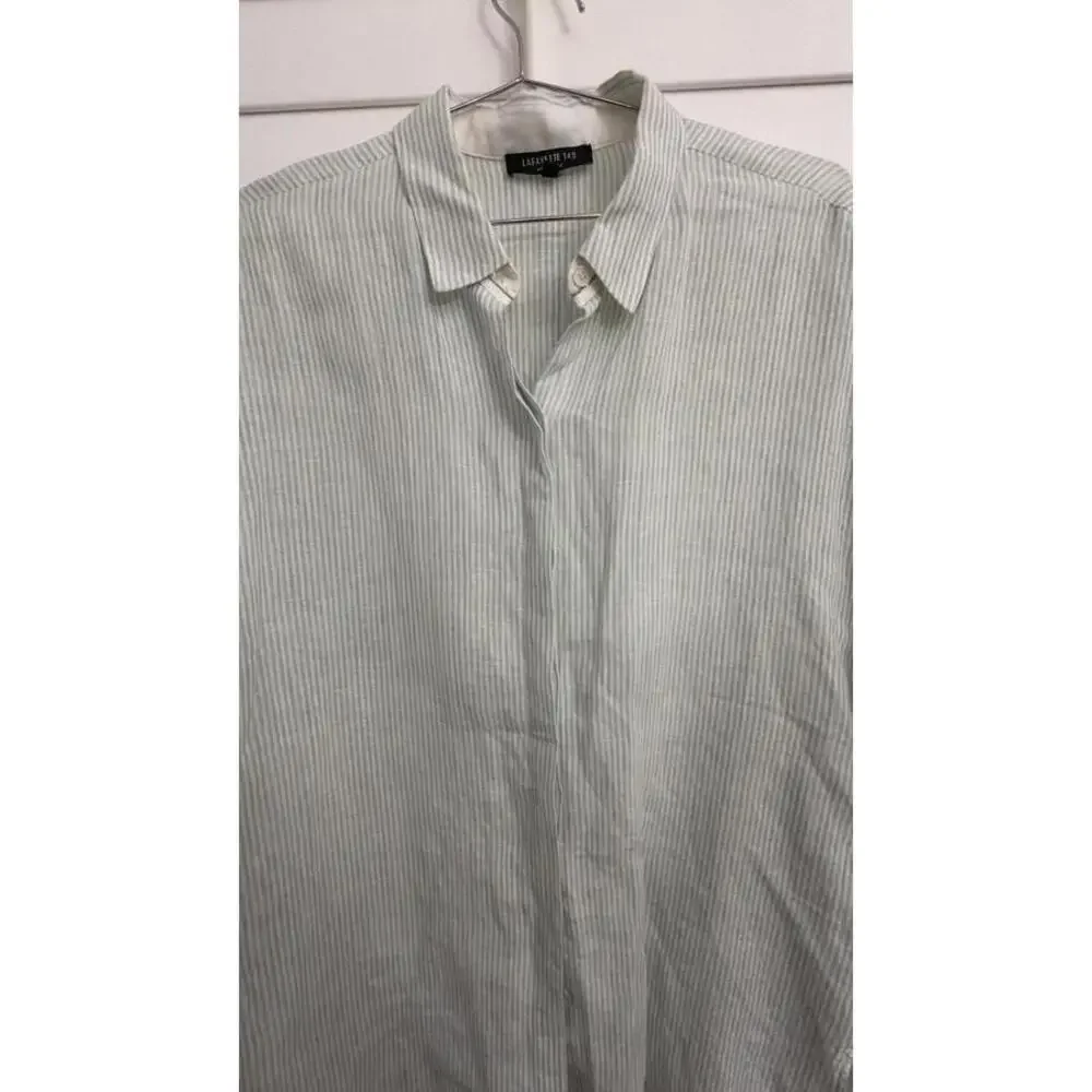 Lafayette 148 New York 100% Linen striped button up blouse size Large - Picture 3 of 9